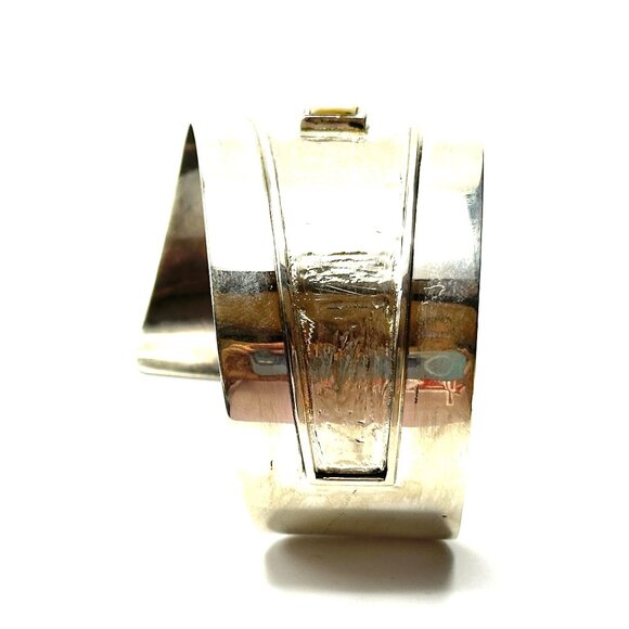 Vintage 1960s J. Woolsey Sterling Silver Cuff Bracelet with Bone Inlay — GUC - Picture 2 of 10